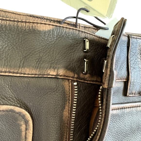 GRLFRND Brown Western Leather Biker Mini Skirt XXS Genuine Cowhide Y2K Moto NWT - Picture 4 of 8